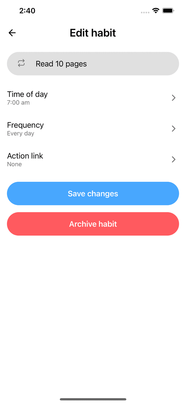 Image of the Habituul app's edit habit screen